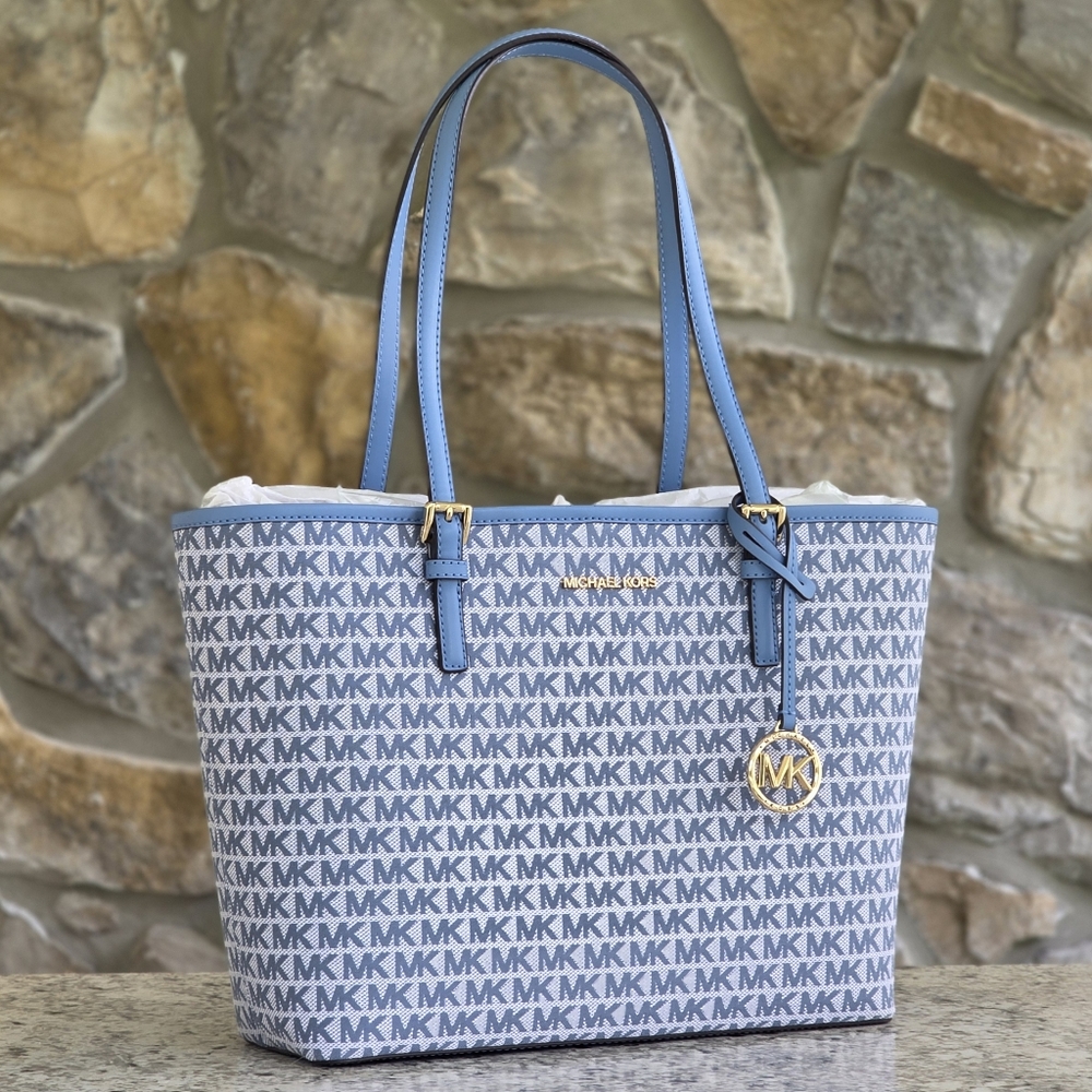 Michael Kors Jet Set Logo Medium Blue Tote - Picture 1 of 8